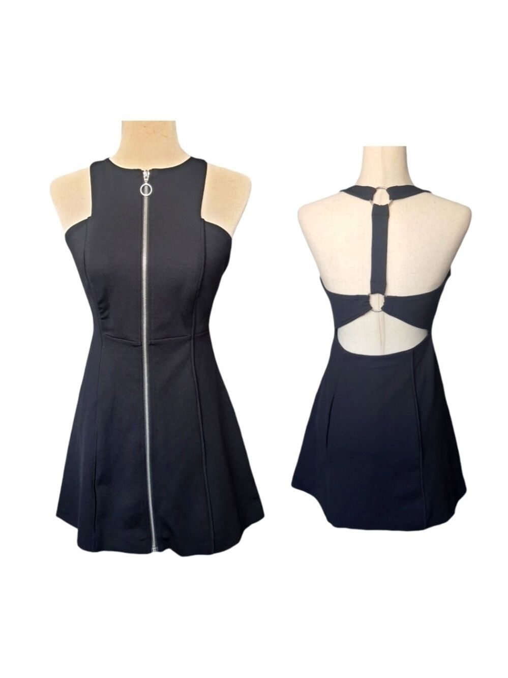 FP Black Zip Halter Dress Ladies XS Open Back Mini